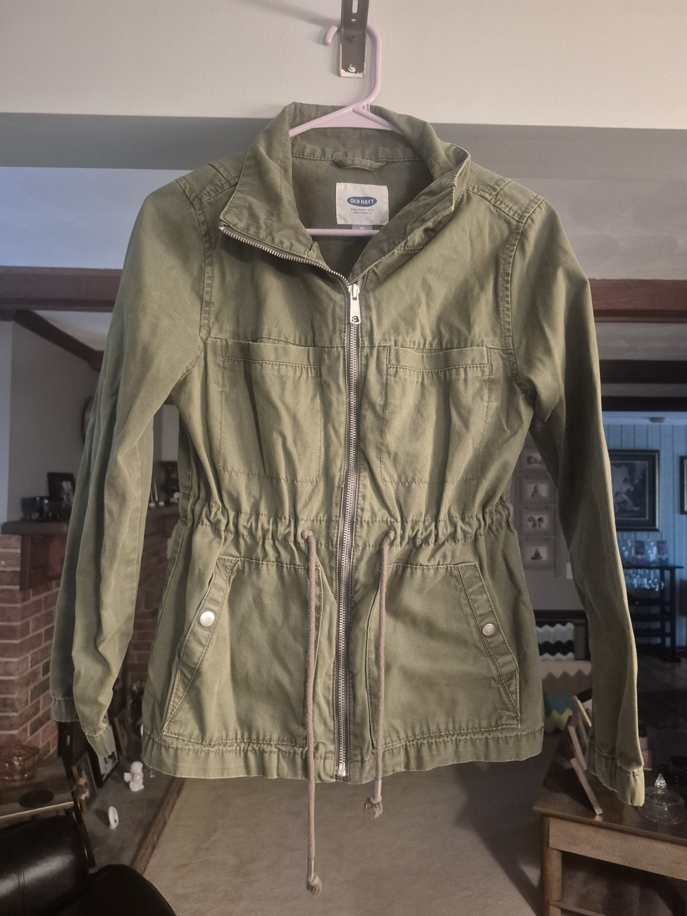 Olive Utility Anorak Jacket with Drawstring Waist